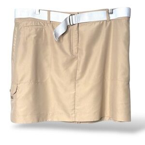 IZOD Easy Care Poly Golf Skorts Multi Pocket w/ Belt Khaki US Sz 16 Like New!